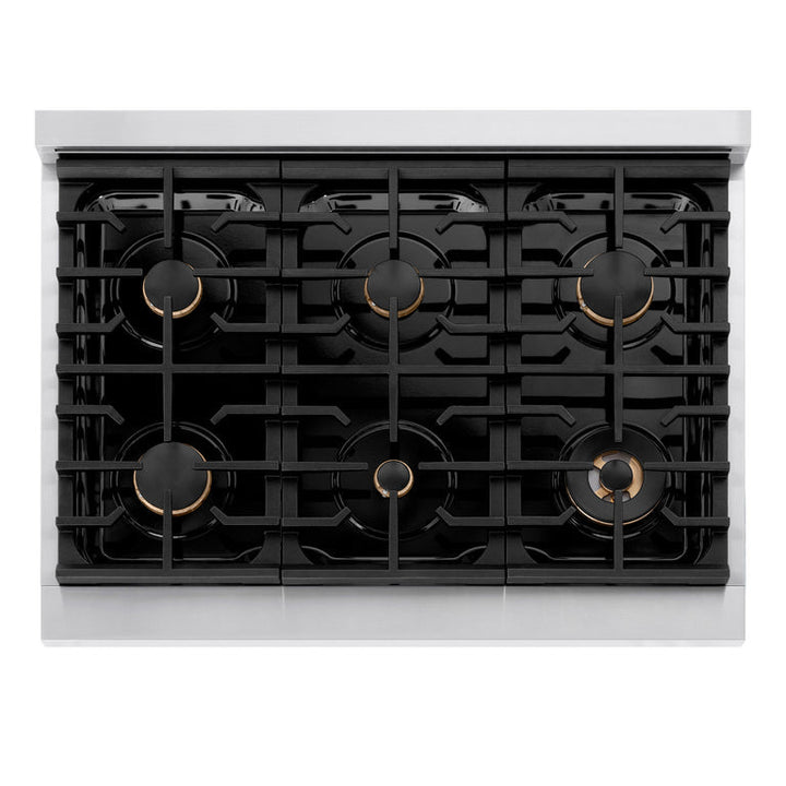 ZLINE Autograph Package - 36 In. Gas Range, Range Hood in Stainless Steel with Champagne Bronze Accents, 2AKP-RGRH36-CB