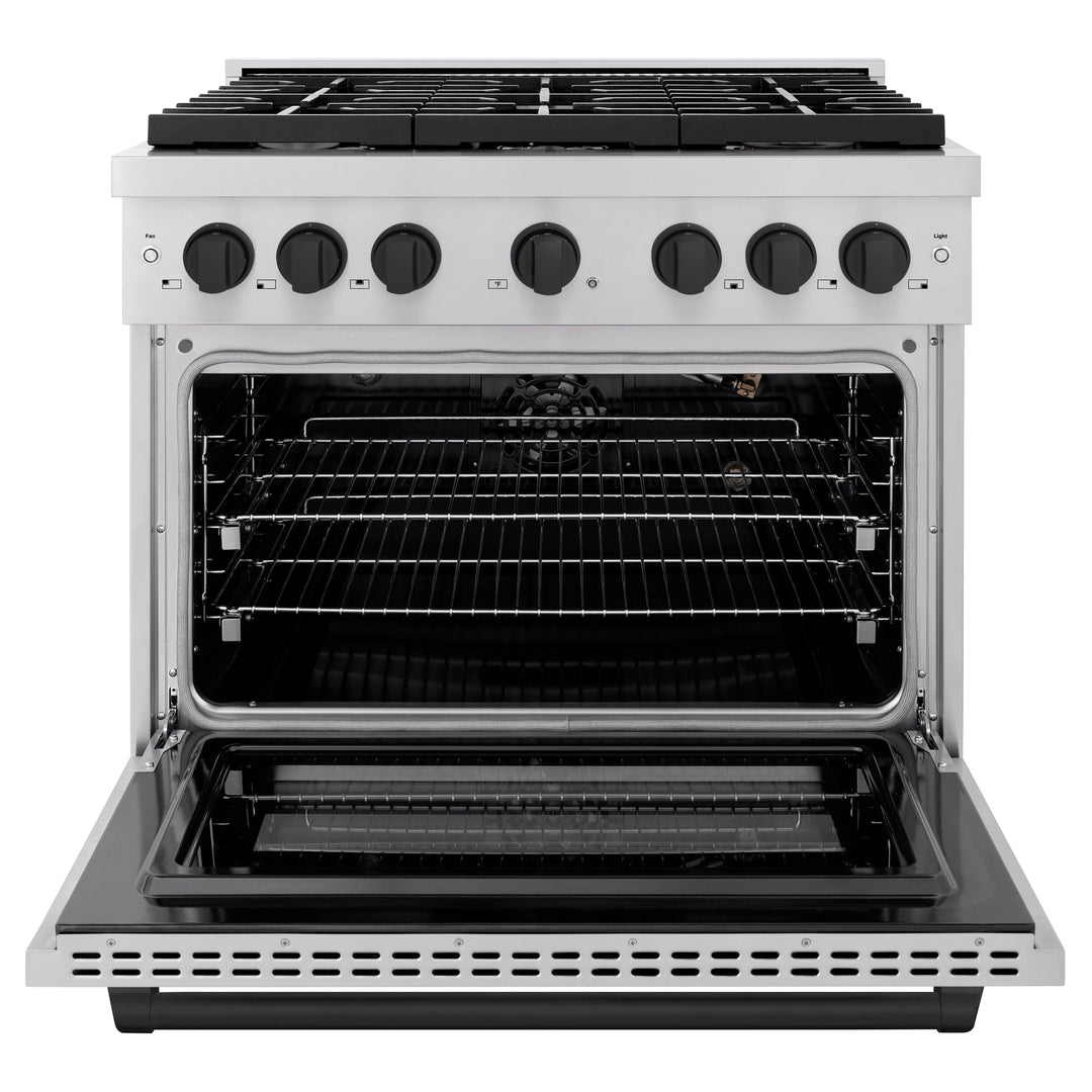 ZLINE Autograph 36" 5.2 cu. ft. Paramount Gas Range with Convection Gas Oven in Stainless Steel and Matte Black Accents, SGRZ-36-MB