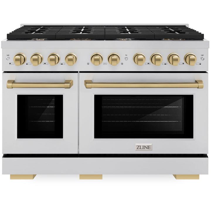 ZLINE Autograph 48" 6.7 cu. ft. Paramount Double Oven Gas Range in Stainless Steel and Bronze Accents, SGRZ-48-CB