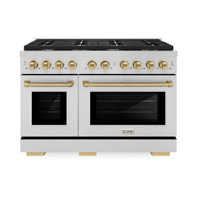 ZLINE Autograph Package - 48 In. Gas Range and Range Hood in Stainless Steel with Champagne Bronze Accents, 2AKPR-RGRH48-CB