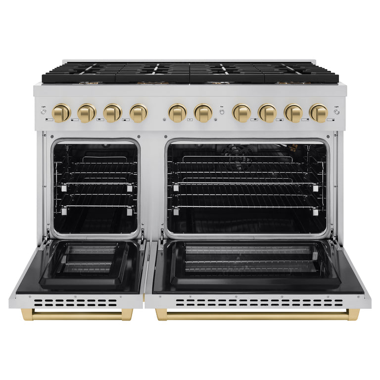 ZLINE Autograph Package - 48" Gas Range, Range Hood, Dishwasher, Refrigerator with Bronze Accents