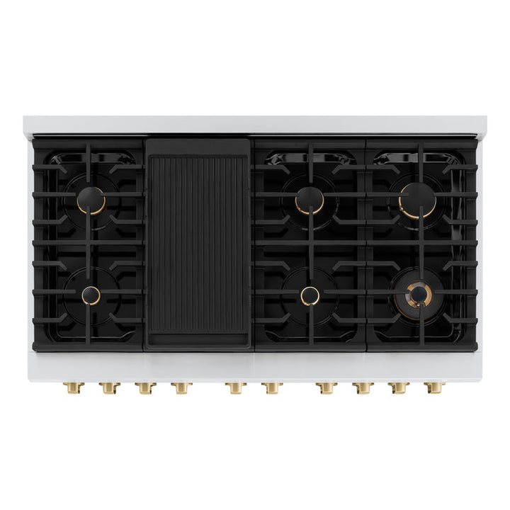 ZLINE Autograph Package - 48 In. Gas Range and Range Hood in Stainless Steel with Champagne Bronze Accents, 2AKPR-RGRH48-CB