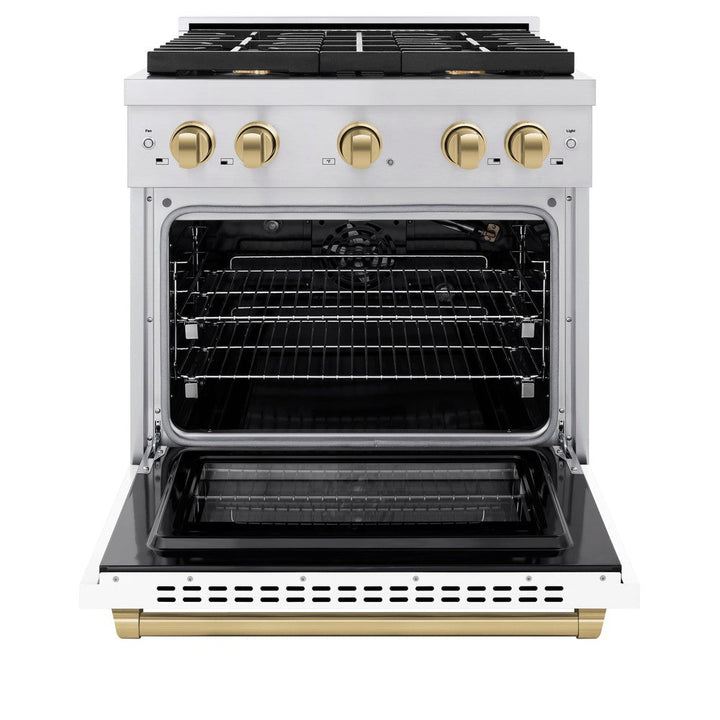 ZLINE Autograph 30" 4.2 cu. ft. Paramount Dual Fuel Range with 4 Burners with White Matte Door and Champagne Bronze Accents, SDRZ-WM-30-CB