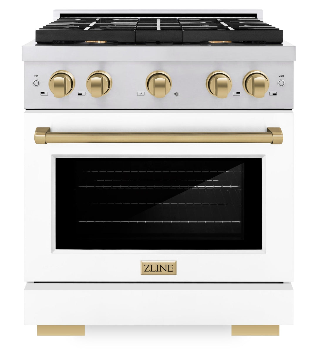 ZLINE Autograph 30" 4.2 cu. ft. Paramount Dual Fuel Range with 4 Burners with White Matte Door and Champagne Bronze Accents, SDRZ-WM-30-CB