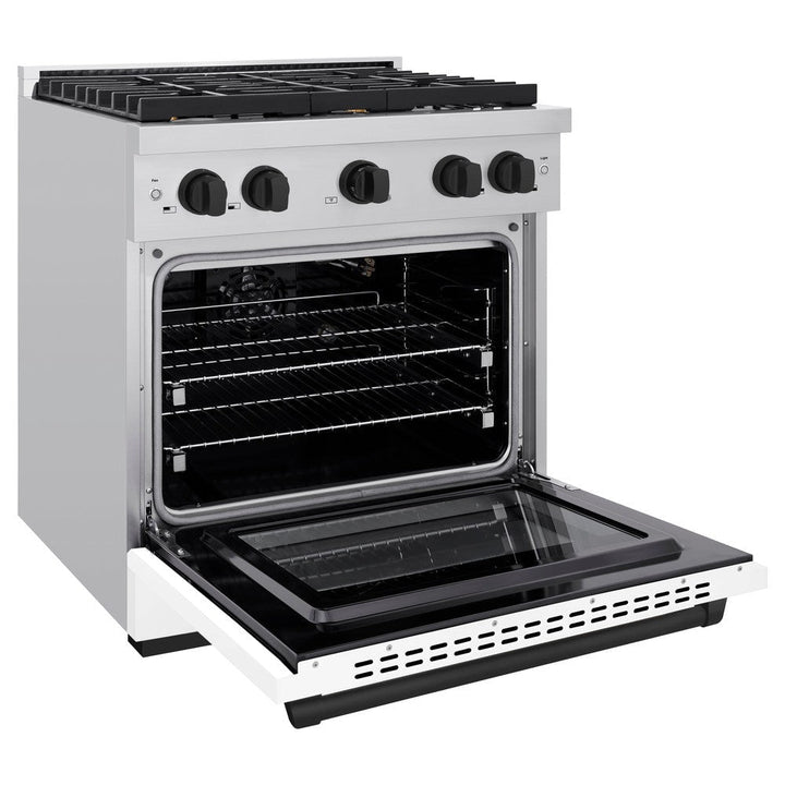 ZLINE Autograph 30" 4.2 cu. ft. Paramount Dual Fuel Range with 4 Burners with White Matte Door and Matte Black Accents, SDRZ-WM-30-MB