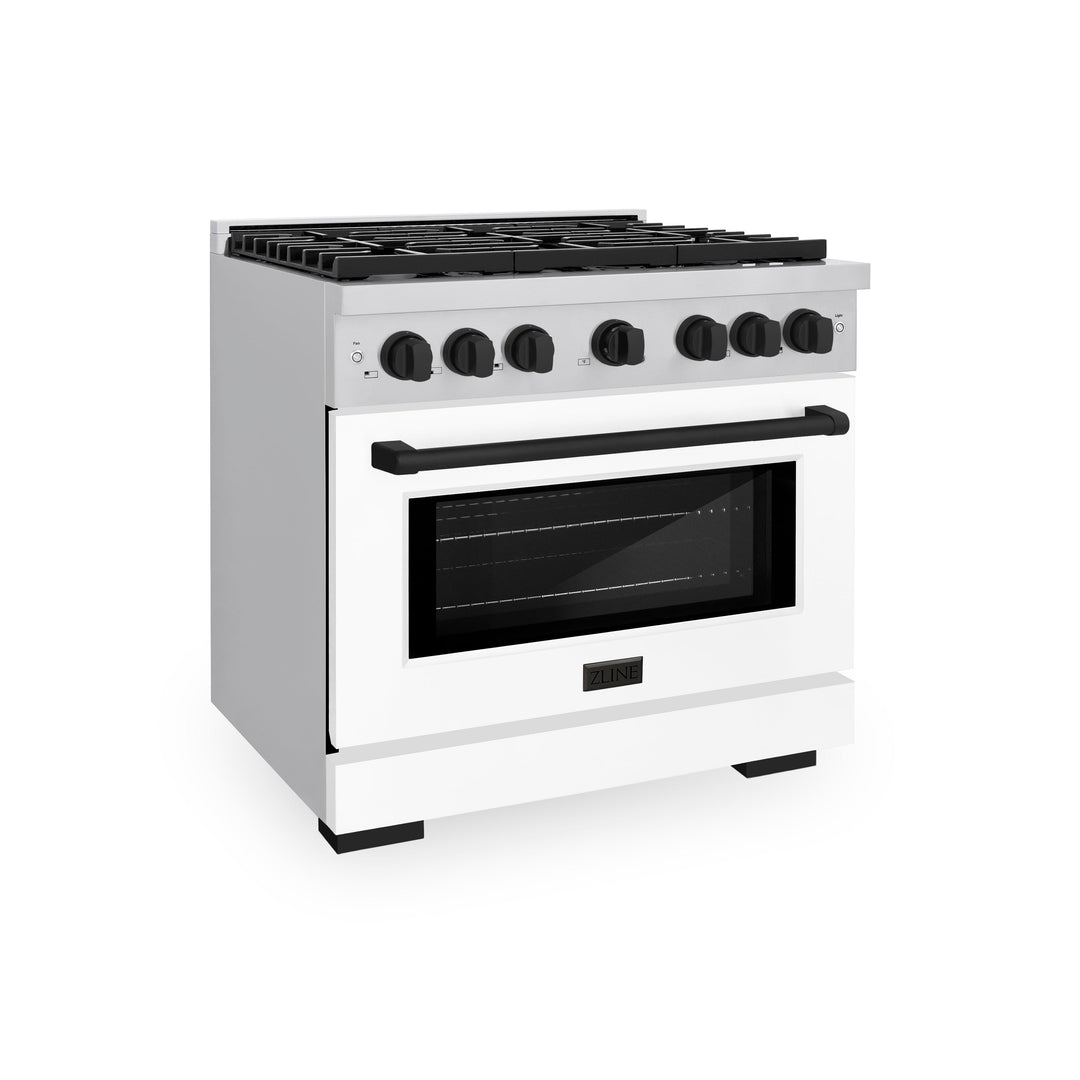 ZLINE Autograph 36" 5.2 cu. ft. Paramount Dual Fuel Range with 6 Burners with White Matte Door and Matte Black Accents, SDRZ-WM-36-MB