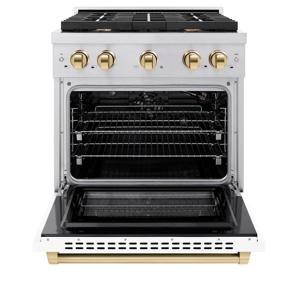 ZLINE Autograph 30" 4.2 cu. ft. Paramount Gas Range with Convection Gas Oven in Stainless Steel with White Matte Door and Bronze Accents, SGRZ-WM-30-CB