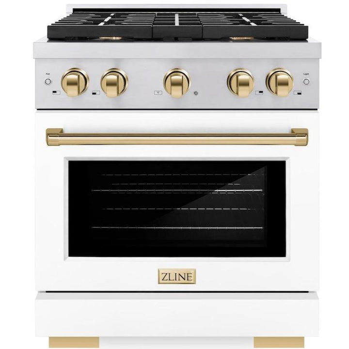 ZLINE Autograph 30" 4.2 cu. ft. Paramount Gas Range with Convection Gas Oven in Stainless Steel with White Matte Door and Bronze Accents, SGRZ-WM-30-CB