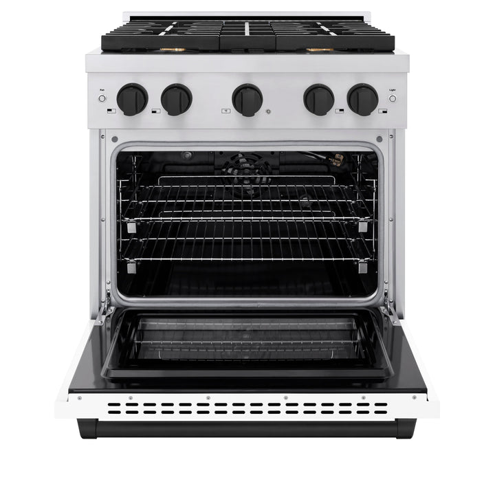 ZLINE Autograph 30" 4.2 cu. ft. Paramount Gas Range with Convection Gas Oven in Stainless Steel with White Matte Door and Matte Black Accents, SGRZ-WM-30-MB