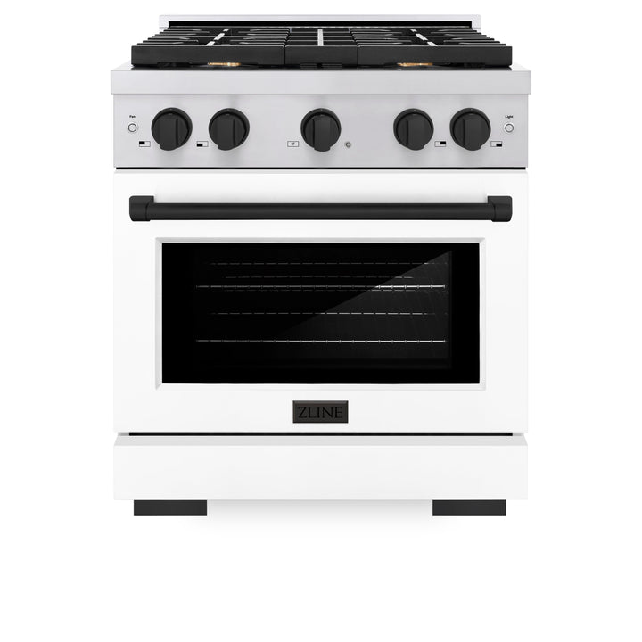 ZLINE Autograph 30" 4.2 cu. ft. Paramount Gas Range with Convection Gas Oven in Stainless Steel with White Matte Door and Matte Black Accents, SGRZ-WM-30-MB