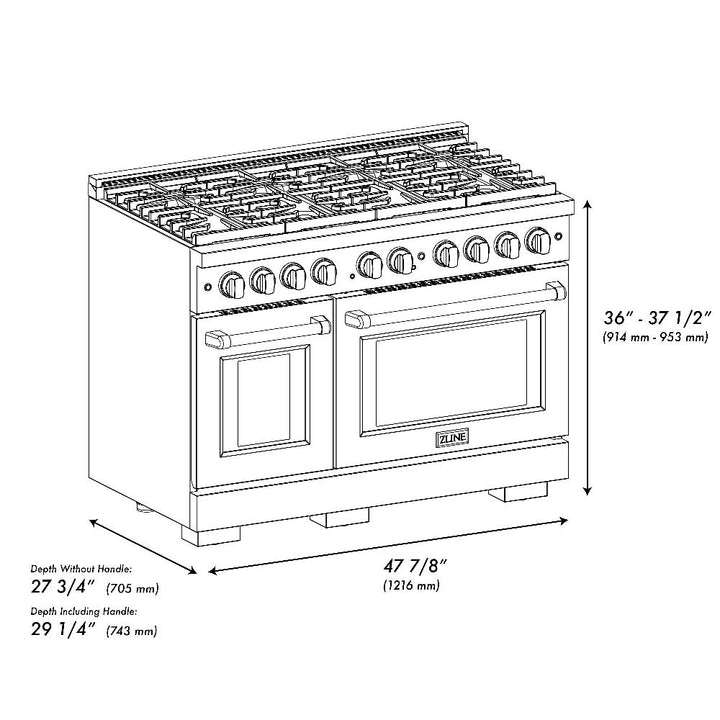 ZLINE Autograph Edition 48 in. 6.7 cu. ft. Paramount Double Oven Gas Range with 8 Burner Cooktop in Stainless Steel with White Matte Doors and Matte Black Accents (SGRZ-WM-48-MB)