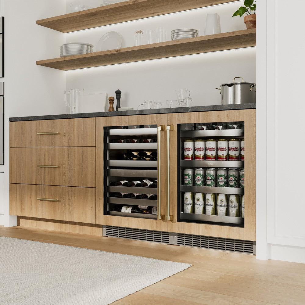 ZLINE Autograph Edition 24 in. Touchstone 151 Can Beverage Fridge With Panel Ready Glass Door And Champagne Bronze Handle (RBSPOZ-24-CB)