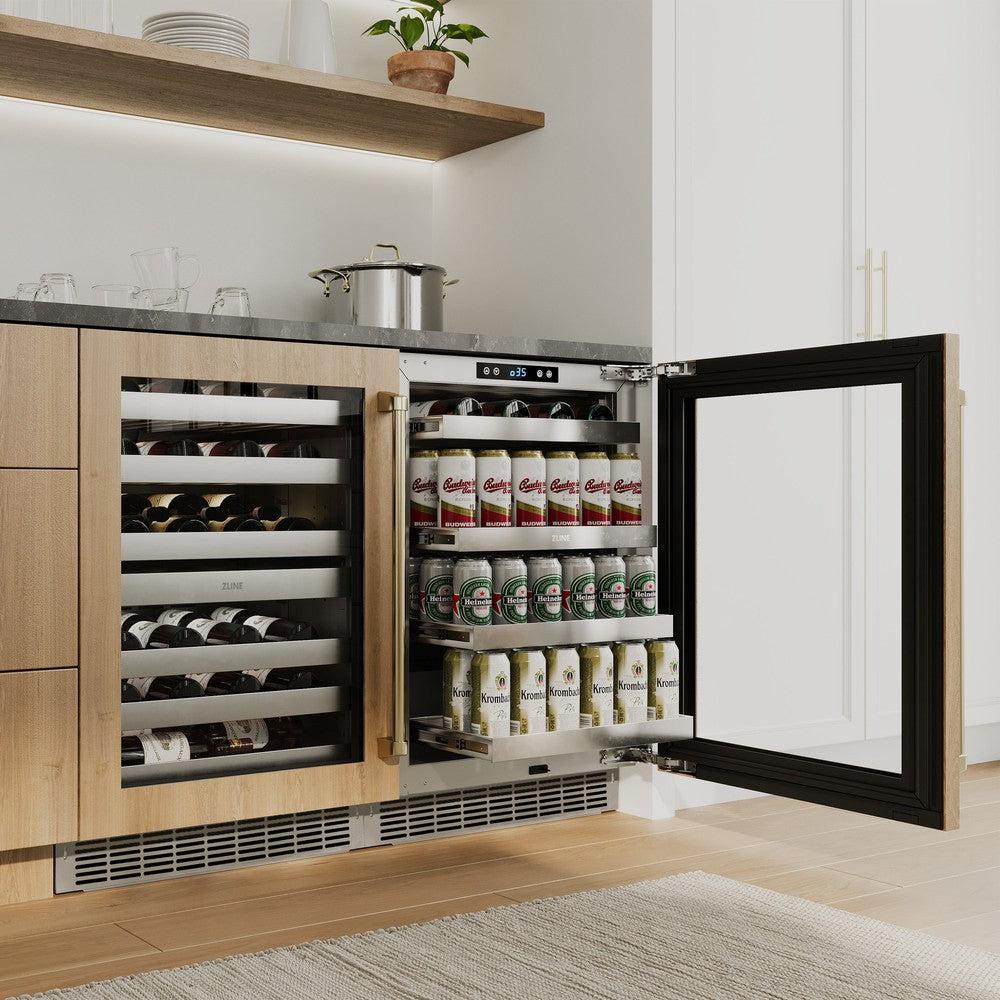 ZLINE Autograph Edition 24 in. Touchstone 151 Can Beverage Fridge With Panel Ready Glass Door And Champagne Bronze Handle (RBSPOZ-24-CB)