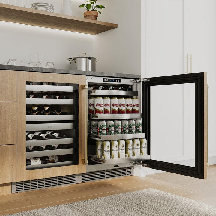 ZLINE Autograph Edition 24 in. Touchstone 151 Can Beverage Fridge With Panel Ready Glass Door And Champagne Bronze Handle (RBSPOZ-24-CB)