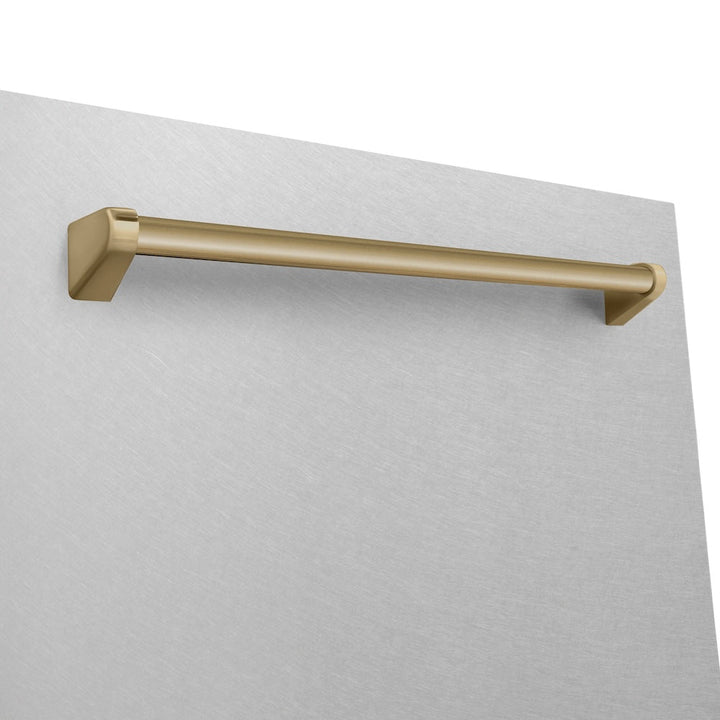 ZLINE Autograph Edition 24 in. Monument Series 3rd Rack Top Touch Control Tall Tub Dishwasher with Satin Stainless Steel Panel and Champagne Bronze Handle, 45dBa (DWMTZ-SN-24-CB)