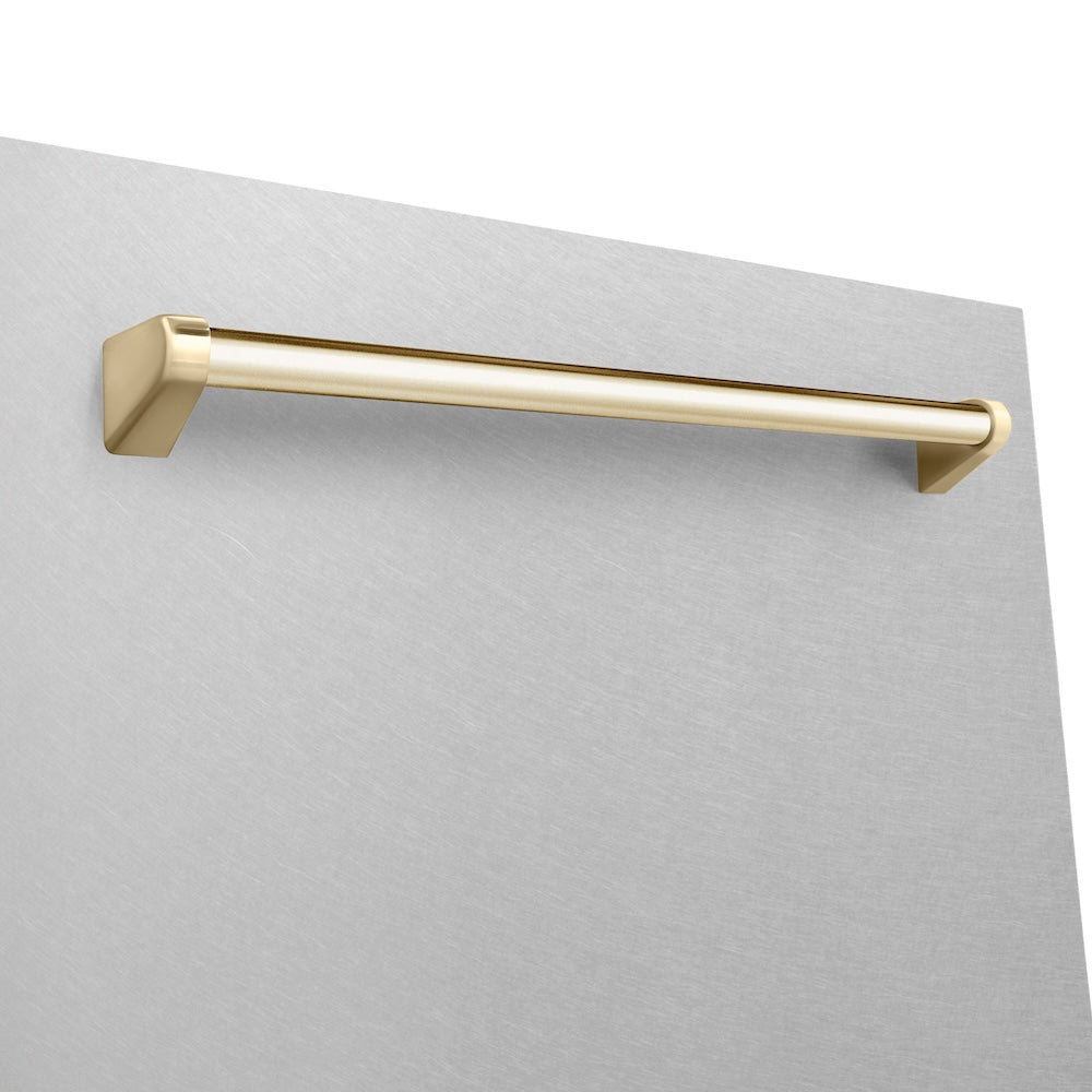 ZLINE Autograph Edition 24 in. Monument Series 3rd Rack Top Touch Control Tall Tub Dishwasher with Satin Stainless Steel Panel and Polished Gold Handle, 45dBa (DWMTZ-SN-24-G)