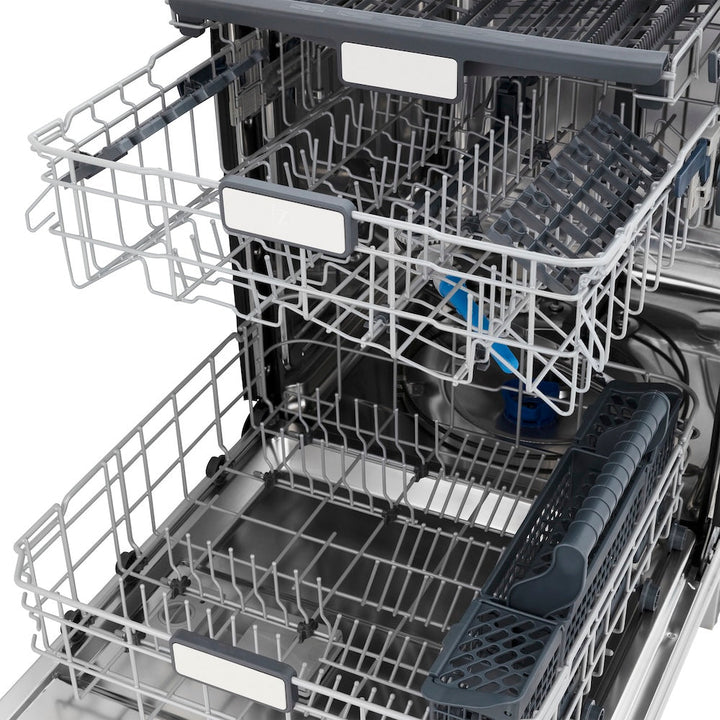 ZLINE Autograph Edition 24 in. Monument Series 3rd Rack Top Control Built-In Tall Tub Dishwasher with Satin Stainless Steel Panel and Matte Black Handle, 45dBa (DWMTZ-SN-24-MB)