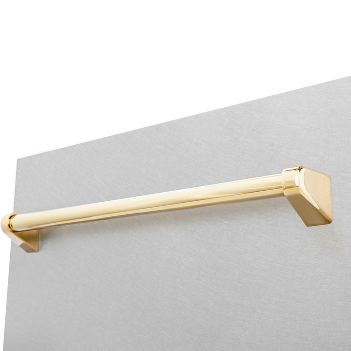 ZLINE Autograph Edition 18 in. Tallac Series 3rd Rack Top Control Built-In Dishwasher with Satin Stainless Steel Panel and Polished Gold Handle, 51dBa (DWVZ-SN-18-G)