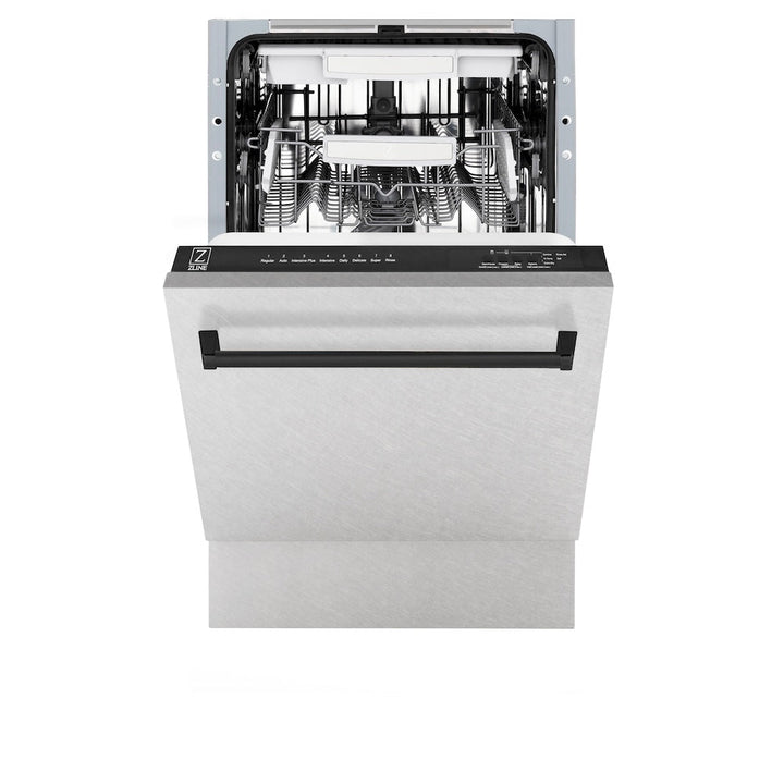 ZLINE Autograph Edition 18 in. Tallac Series 3rd Rack Top Control Built-In Dishwasher with Satin Stainless Steel Panel and Matte Black Handle, 51dBa (DWVZ-SN-18-MB)