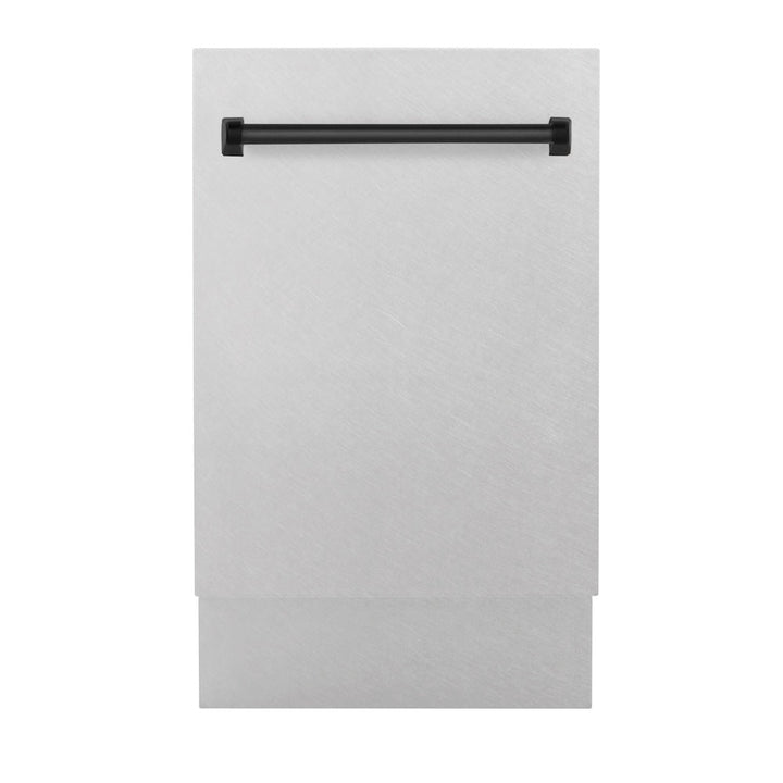 ZLINE Autograph Edition 18 in. Tallac Series 3rd Rack Top Control Built-In Dishwasher with Satin Stainless Steel Panel and Matte Black Handle, 51dBa (DWVZ-SN-18-MB)