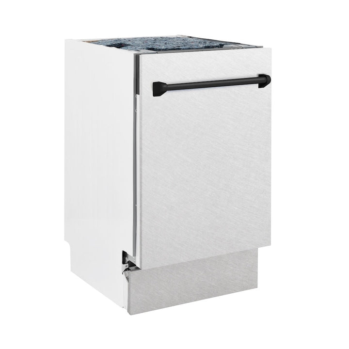 ZLINE Autograph Edition 18 in. Tallac Series 3rd Rack Top Control Built-In Dishwasher with Satin Stainless Steel Panel and Matte Black Handle, 51dBa (DWVZ-SN-18-MB)