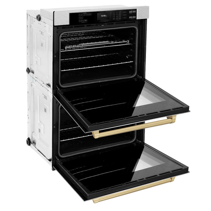 ZLINE Autograph Edition 30 in. Professional True Convection Double Wall Oven with Air Fry and Self Clean in Satin Stainless Steel with Champagne Bronze Handles (WADSZ-30-CB)