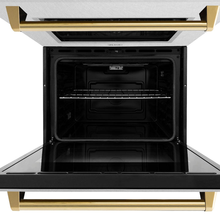 ZLINE Autograph Edition 30 in. Professional True Convection Double Wall Oven with Air Fry and Self Clean in Satin Stainless Steel with Polished Gold Handles (WADSZ-30-G)