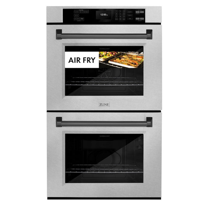 ZLINE Autograph Edition 30 in. Professional True Convection Double Wall Oven with Air Fry and Self Clean in Satin Stainless Steel with Matte Black Handles (WADSZ-30-MB)