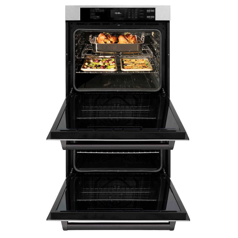 ZLINE Autograph Edition 30 in. Professional True Convection Double Wall Oven with Air Fry and Self Clean in Satin Stainless Steel with Matte Black Handles (WADSZ-30-MB)