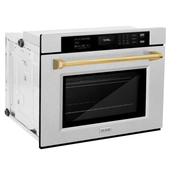 ZLINE Autograph Edition 30 in. Professional True Convection Single Wall Oven with Air Fry and Self Clean in Satin Stainless Steel with Polished Gold Handle (WASSZ-30-G)