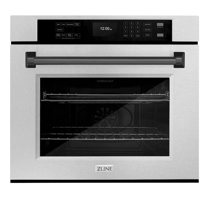 ZLINE Autograph Edition 30 in. Professional True Convection Single Wall Oven with Air Fry and Self Clean in Satin Stainless Steel with Matte Black Handle (WASSZ-30-MB)