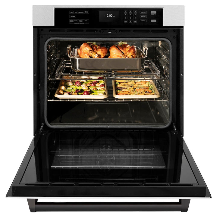 ZLINE Autograph Edition 30 in. Professional True Convection Single Wall Oven with Air Fry and Self Clean in Satin Stainless Steel with White Matte Door and Matte Black Handle (WASSZ-WM-30-MB)