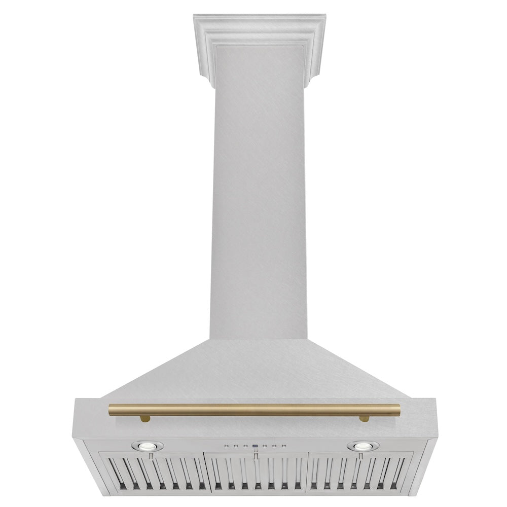 ZLINE 30 in. Autograph Edition Convertible Fingerprint Resistant Satin Stainless Steel Range Hood with Champagne Bronze Handle (KB4SNZ-30-CB)