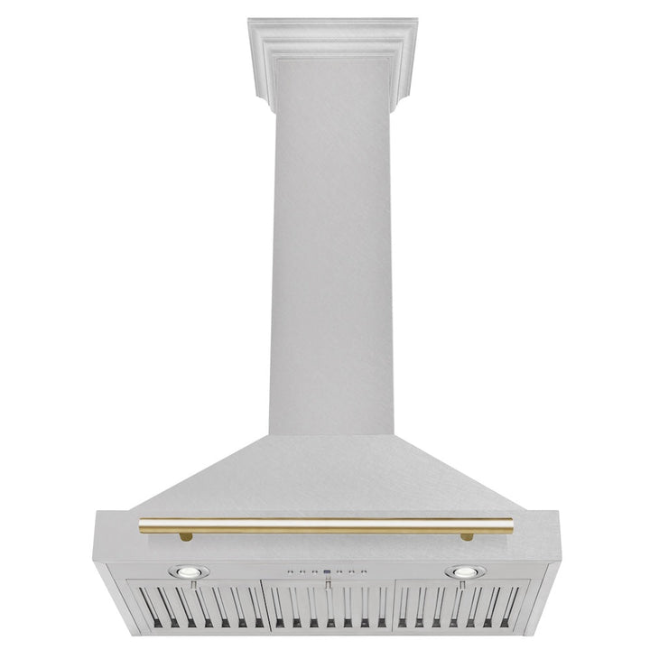 ZLINE 30 in. Autograph Edition Convertible Fingerprint Resistant Satin Stainless Steel Range Hood with Polished Gold Handle (KB4SNZ-30-G)