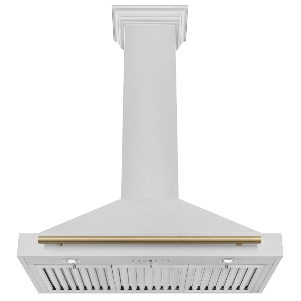 ZLINE 36 in. Autograph Edition Convertible Fingerprint Resistant Satin Stainless Steel Range Hood with Champagne Bronze Handle (KB4SNZ-36-CB)