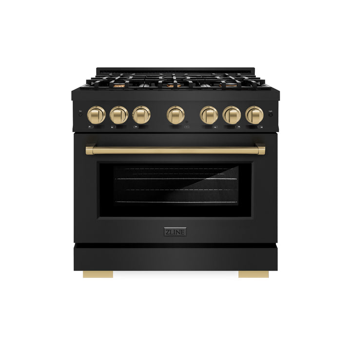 ZLINE Autograph 36" 5.2 cu. ft. Select Dual Fuel Range with 6 Burners in Black Stainless Steel with Champagne Bronze Accents, HDRBZ-36-CB