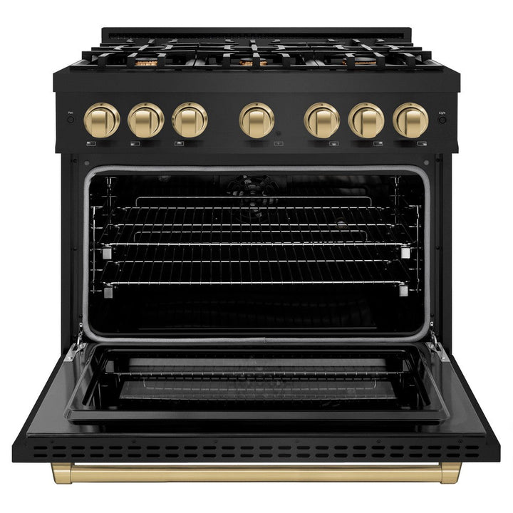 ZLINE Autograph 36" 5.2 cu. ft. Select Dual Fuel Range with 6 Burners in Black Stainless Steel with Champagne Bronze Accents, HDRBZ-36-CB