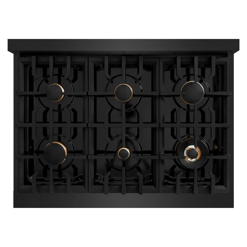 ZLINE Autograph 36" 5.2 cu. ft. Select Dual Fuel Range with 6 Burners in Black Stainless Steel with Champagne Bronze Accents, HDRBZ-36-CB