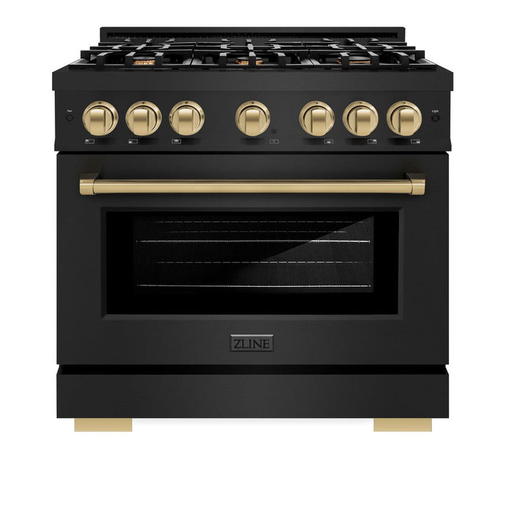 ZLINE Autograph 36" 5.2 cu. ft. Select Gas Range with 6 Burners in Black Stainless Steel and Champagne Bronze Accents, HGRBZ-36-CB