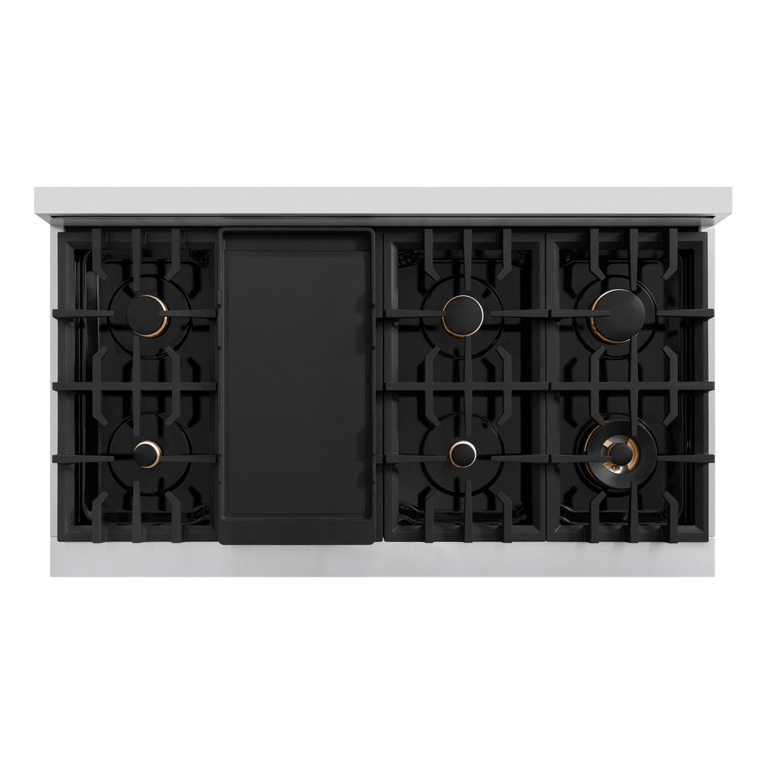 ZLINE Autograph 48" 6.7 cu. ft. Select Double Oven Dual Fuel Range with 8 Burners in Stainless Steel with Black Matte Doors and Champagne Bronze Accents, HDRZ-BLM-48-CB