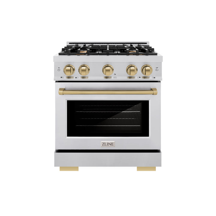 ZLINE Autograph 30" 4.2 cu. ft. Select Dual Fuel Range with 4 Burners in Stainless Steel with Champagne Bronze Accents, HDRZ-30-CB