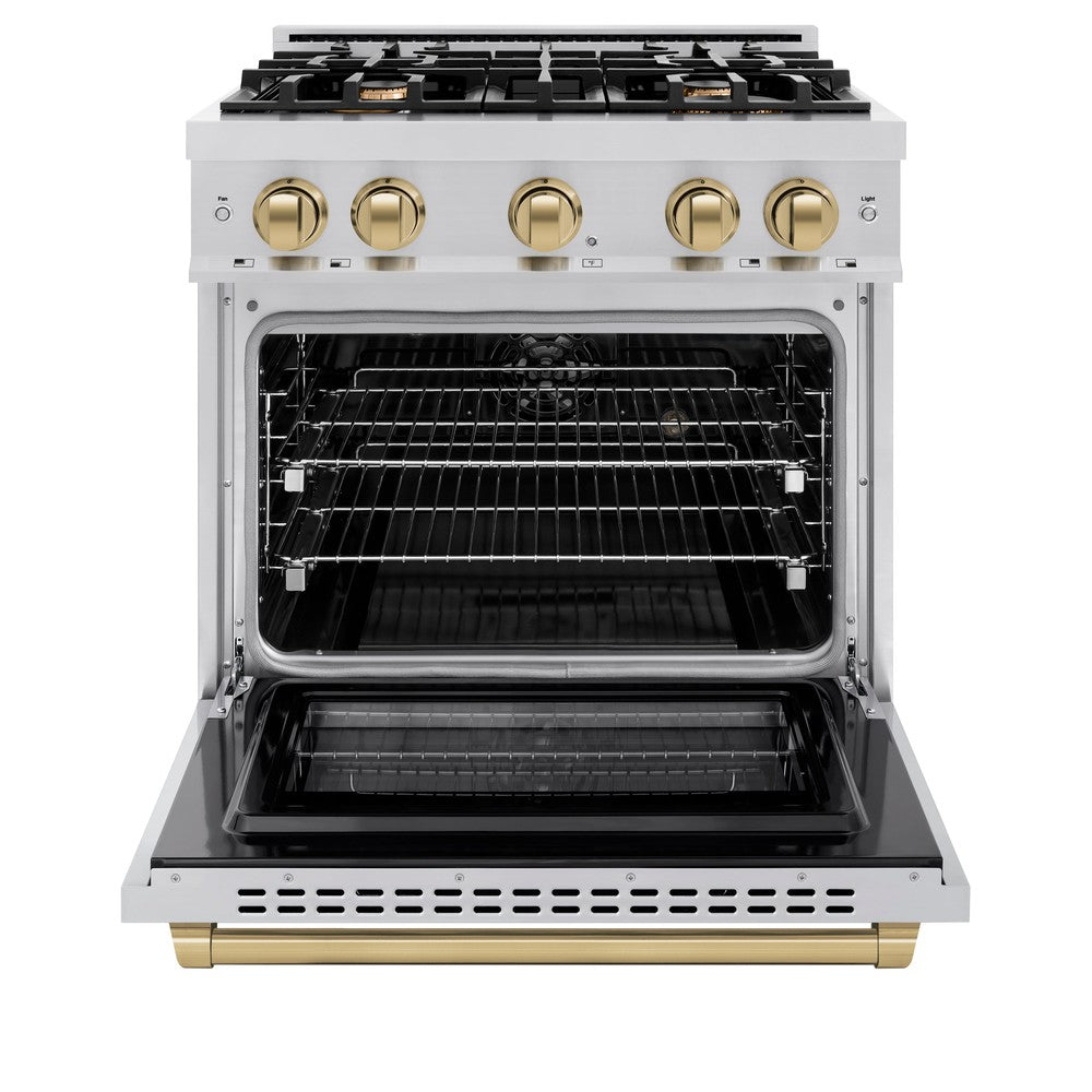 ZLINE Autograph 30" 4.2 cu. ft. Select Dual Fuel Range with 4 Burners in Stainless Steel with Champagne Bronze Accents, HDRZ-30-CB