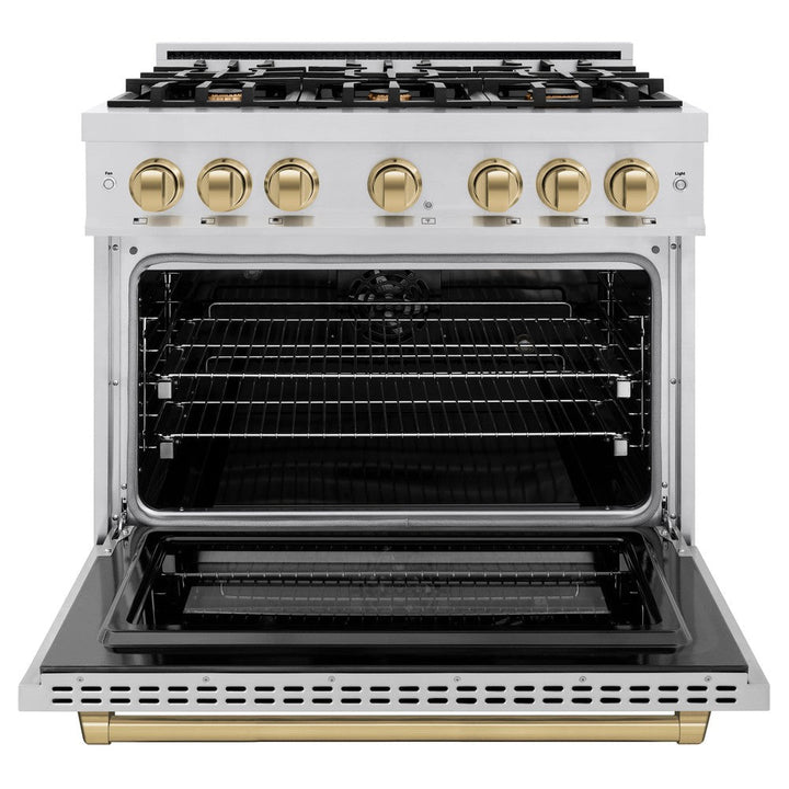 ZLINE Autograph 36" 5.2 cu. ft. Select Dual Fuel Range with 6 Burners in Stainless Steel with Champagne Bronze Accents, HDRZ-36-CB