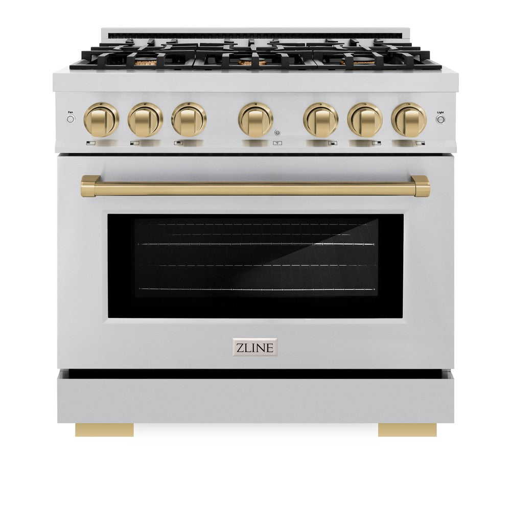 ZLINE Autograph 36" 5.2 cu. ft. Select Dual Fuel Range with 6 Burners in Stainless Steel with Champagne Bronze Accents, HDRZ-36-CB