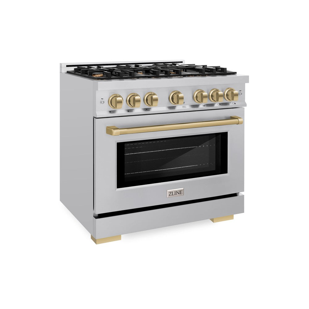 ZLINE Autograph 36" 5.2 cu. ft. Select Dual Fuel Range with 6 Burners in Stainless Steel with Champagne Bronze Accents, HDRZ-36-CB