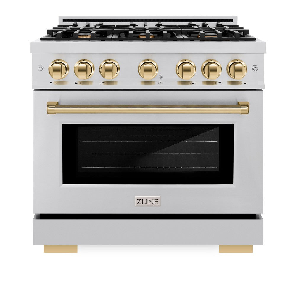 ZLINE Autograph 36" 5.2 cu. ft. Select Dual Fuel Range with 6 Burners in Stainless Steel with Polished Gold Accents, HDRZ-36-G