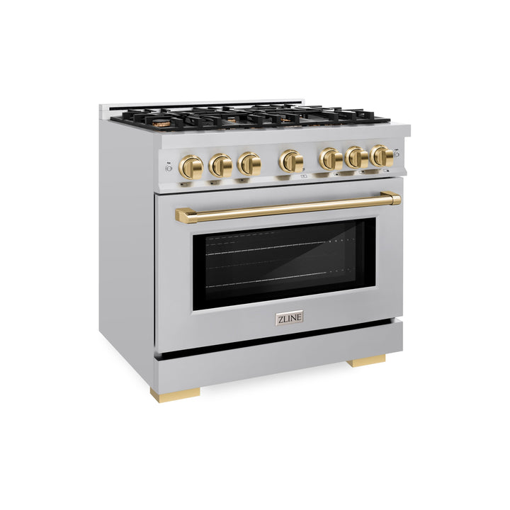 ZLINE Autograph 36" 5.2 cu. ft. Select Dual Fuel Range with 6 Burners in Stainless Steel with Polished Gold Accents, HDRZ-36-G