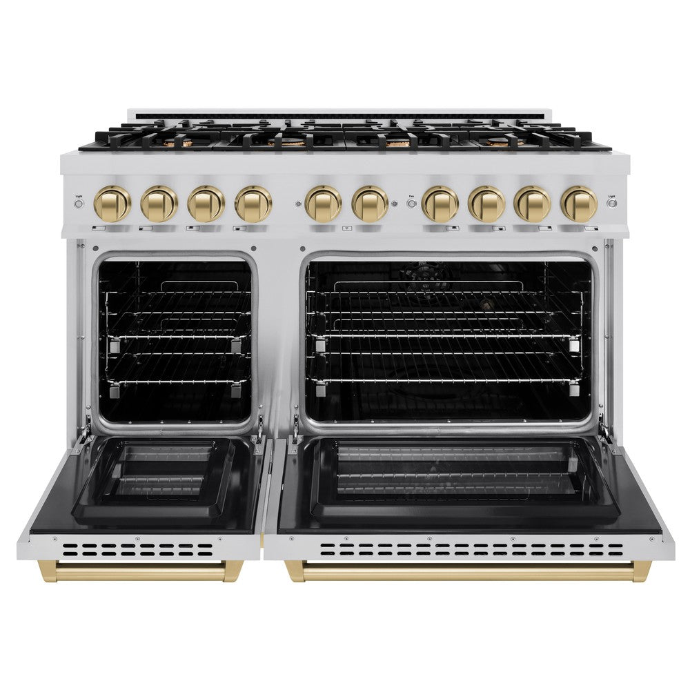 ZLINE Autograph 48" 6.7 cu. ft. Select Double Oven Dual Fuel Range with 8 Burners in Stainless Steel and Champagne Bronze Accents, HDRZ-48-CB