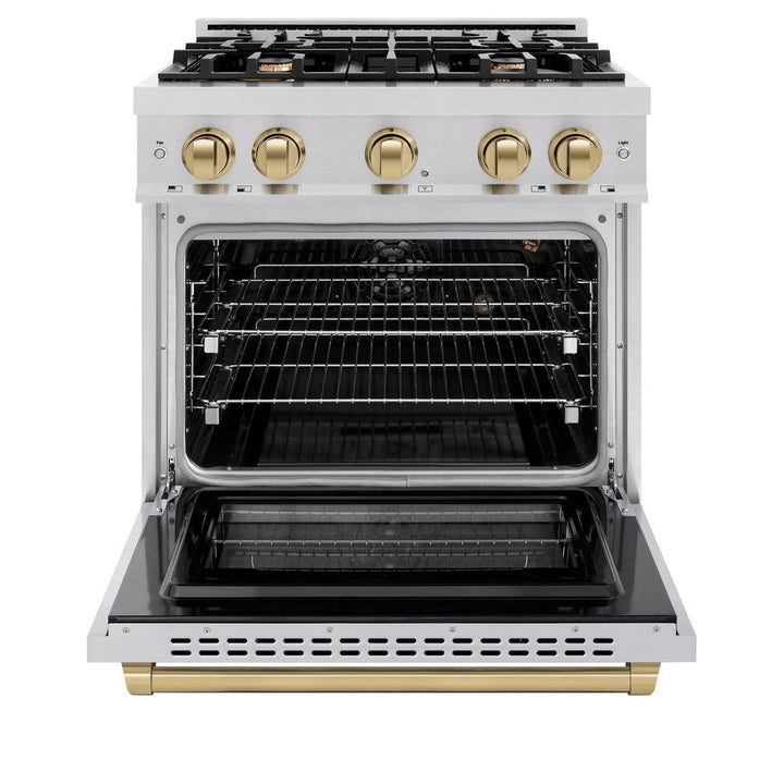 ZLINE Autograph 30" 4.2 cu. ft. Select Gas Range with 4 Burners in Stainless Steel and Champagne Bronze Accents, HGRZ-30-CB