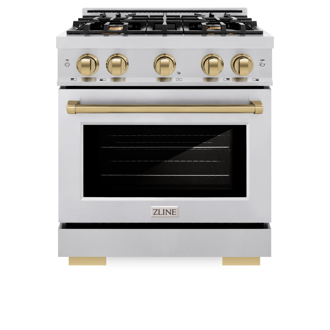 ZLINE Autograph 30" 4.2 cu. ft. Select Gas Range with 4 Burners in Stainless Steel and Champagne Bronze Accents, HGRZ-30-CB